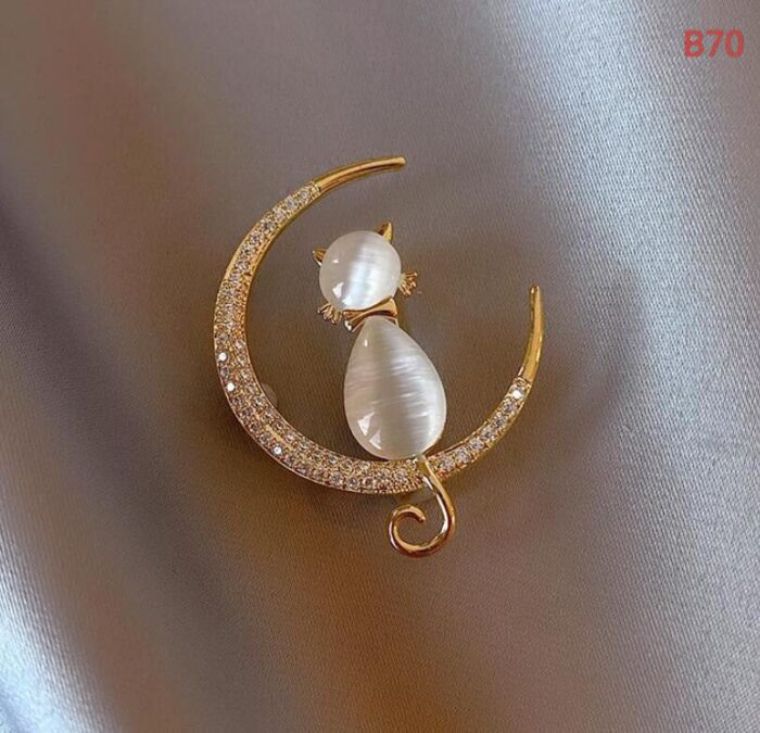 Cat moon brooch
