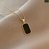 Black Rectangular 18K Gold Necklace NC83 - Image 3